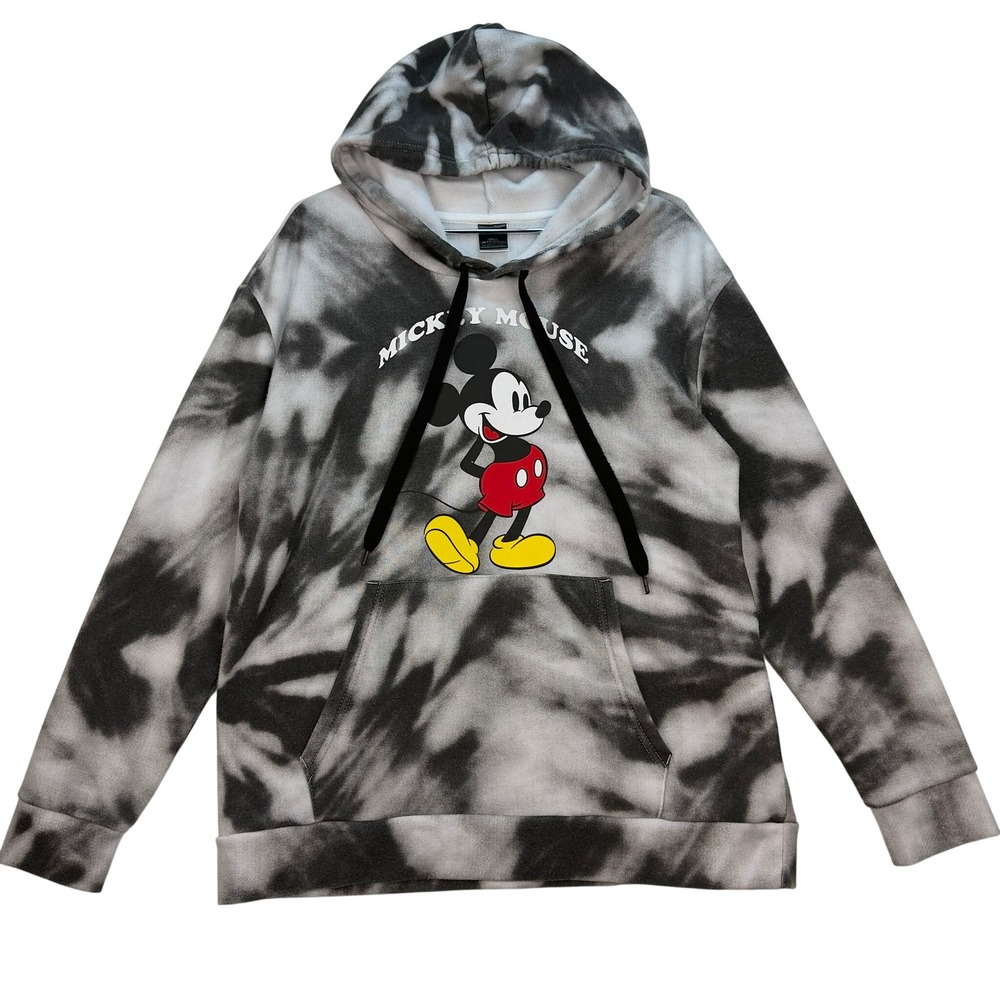 Disney Mickey Mouse Tie Dye Hoodie Gray Black Graphic Pullover Women's XL